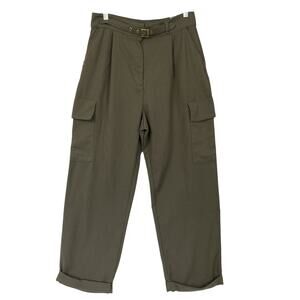 Zara Barrel Cuffed Cargo Pants Womens Large Army Green Belted Military 30x26